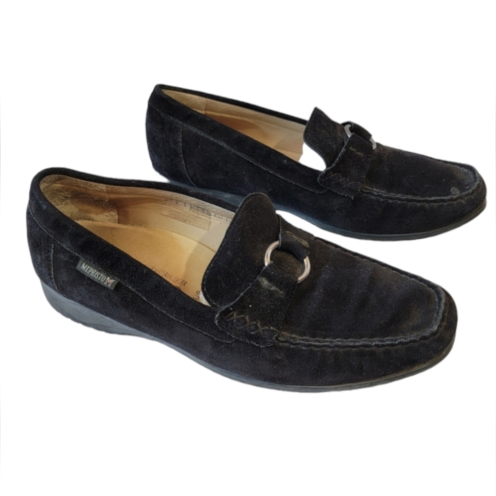 MEPHISTO Cool-Air Women's Comfort Loafers Sz 8.5 Black Suede Leather Slip-On